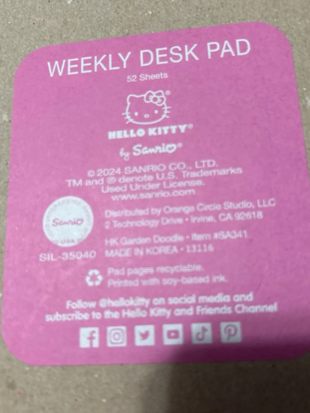 Hello Kitty Weekly Desk Planner Pad - Pink, Blue, Yellowy